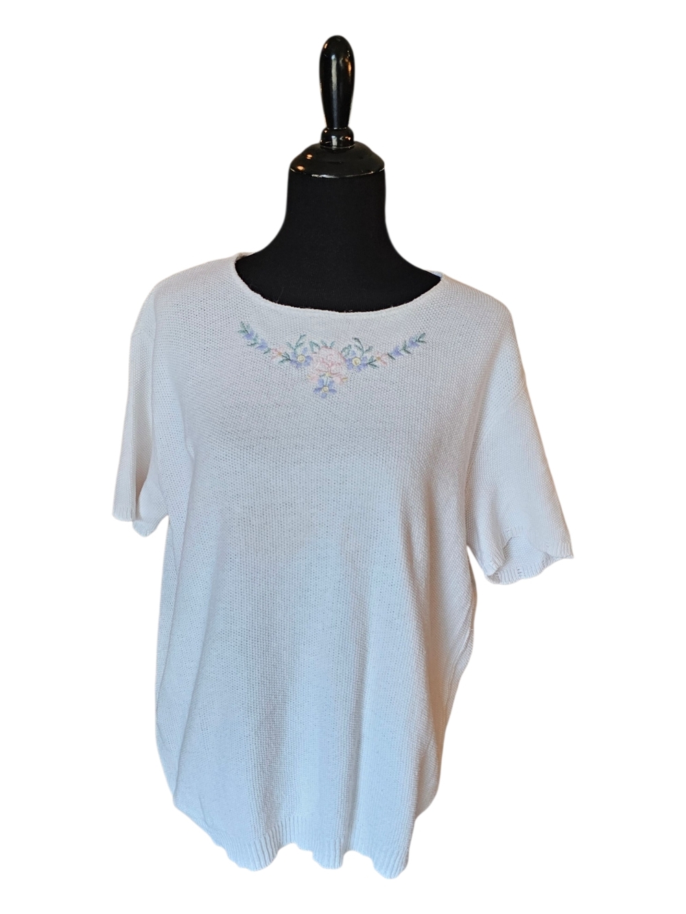 Vintage Jaclyn Smith Knit Top Embroidered Floral Grandma Core Cottage Core L